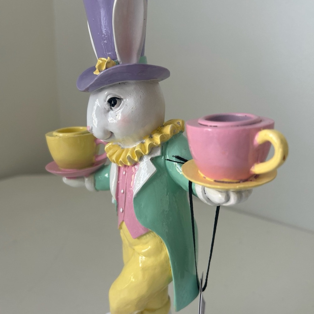 Easter Bunny Teacup Figurine Whimsical Candle Holder Decor - Picture 14 of 16